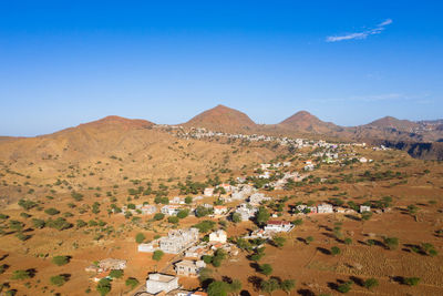 Scenic view of landscape against clear blue sky