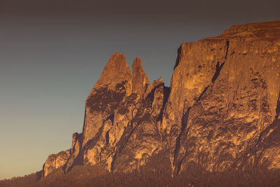 Low angle view of rock formation against clear sky