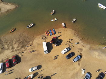 Boats launching at brancaster from the air