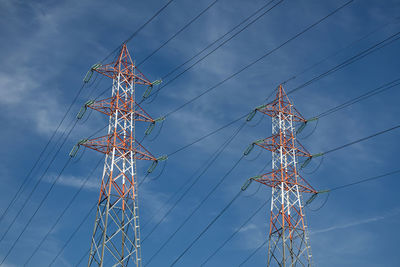 Low angle view of electricity pylon against sky