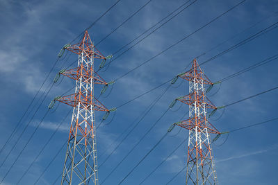 Low angle view of electricity pylon against sky