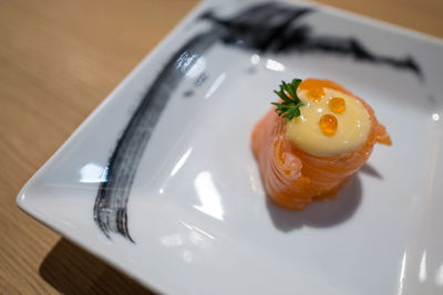 High angle view of breakfast on table