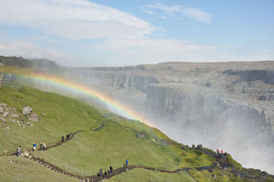 Ranbow over the dettifoss waterfall in the northeast of iceland