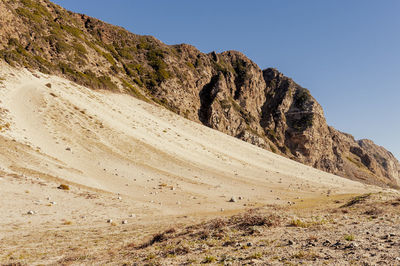 Scenic view of rocky mountains against clear sky