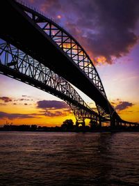 Bridge over river at sunset