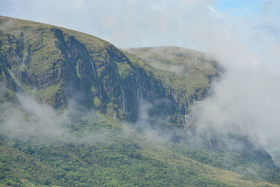 Scenic view of waterfall against sky