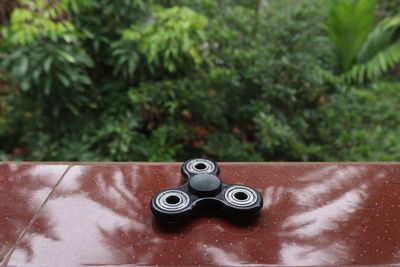 Close-up of headphones on table