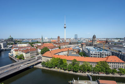 High angle view of buildings in city