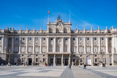 Low angle view of historic building against clear blue sky madrid