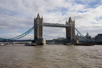 View of suspension bridge against cloudy sky