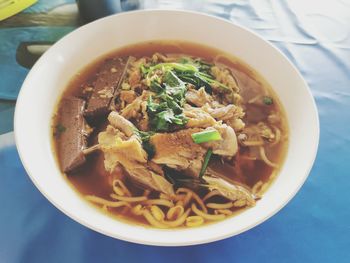 High angle view of soup in bowl