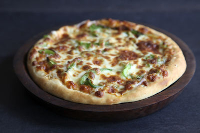 High angle view of pizza on table