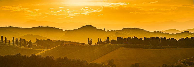 Panoramic view of landscape against sky during sunset