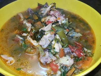 High angle view of meal served in bowl