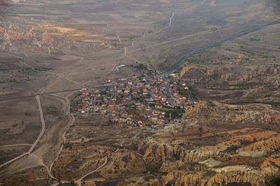 High angle view of land and mountains