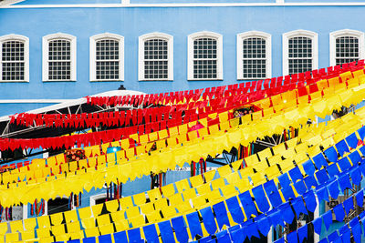 Low angle view of colorful ribbons