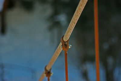 Close-up of metal hanging on rod