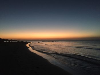 Scenic view of sea against clear sky at sunset