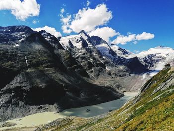 Scenic view of snowcapped mountains against sky