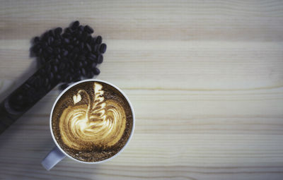 Directly above shot of coffee cup on table