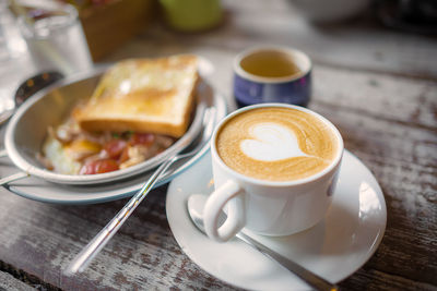 High angle view of coffee on table