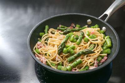 High angle view of food in bowl on table