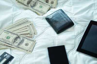 High angle view of computer on table