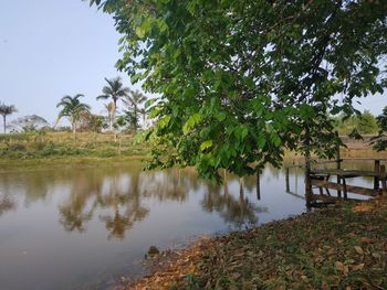 Scenic view of lake against clear sky