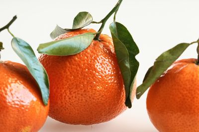 Close-up of orange fruit against white background