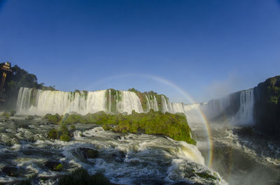 View of waterfall against rocks