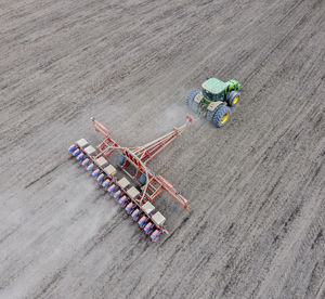 Tractor working on agricultural field