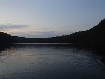 Scenic view of lake against sky during sunset