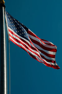 Close-up of american flag against clear sky