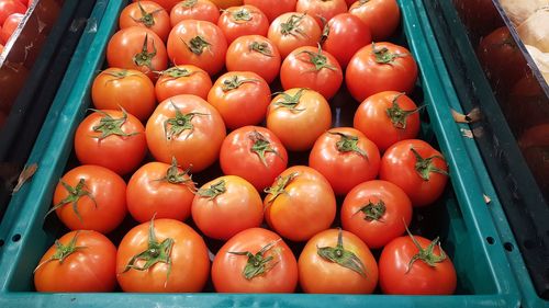 High angle view of tomatoes on table