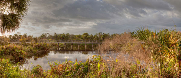 Scenic view of lake against sky