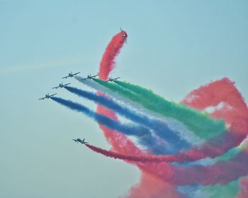 Low angle view of airplane flying against sky