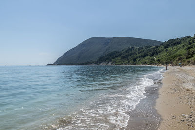 Scenic view of sea against clear sky