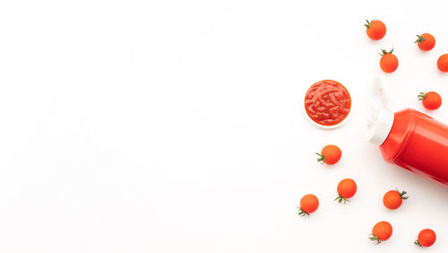 High angle view of strawberry over white background