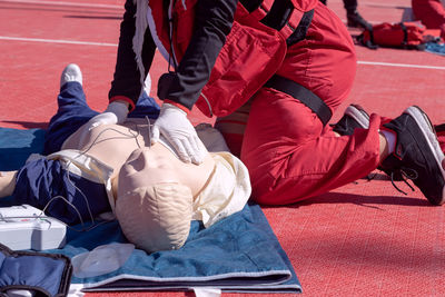 First aid and cpr training using automated external defibrillator device - aed