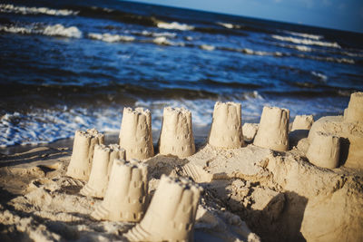 Panoramic view of sand castle at beach