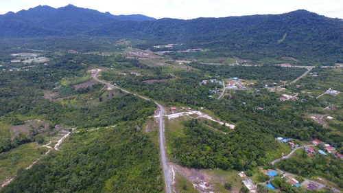 High angle view of agricultural field against sky