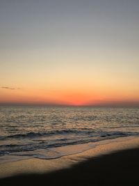 Scenic view of sea against clear sky during sunset