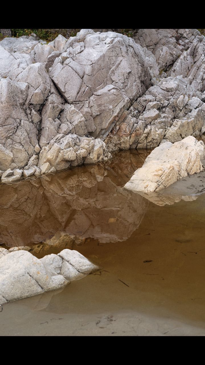 ROCK FORMATION IN WATER AT SHORE