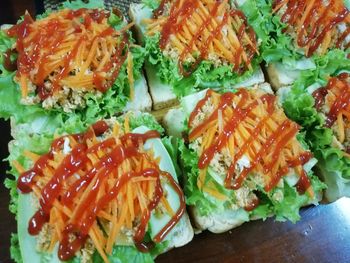 High angle view of chopped vegetables in plate