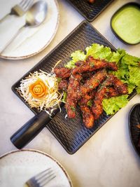 High angle view of food on table