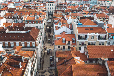 High angle view of buildings in city