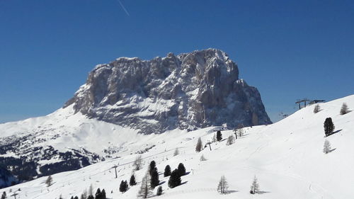 Scenic view of snowcapped mountains against clear sky
