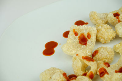 High angle view of breakfast on table