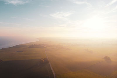 High angle view of road against sky during sunset