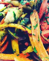 High angle view of vegetables in plate